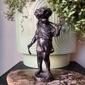 19th Century Vintage Antique Bronze Cast Harvest Putti Child Statue
